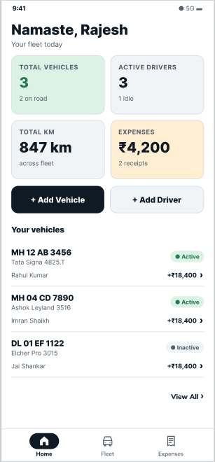 Vecto owner dashboard — vehicles, drivers, kilometres and expenses